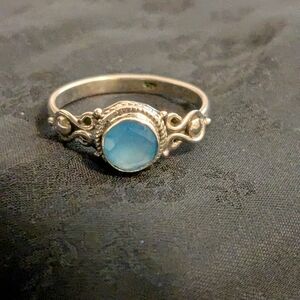 New Solid Sterling Silver Blue Chalcedony Ring Size 9